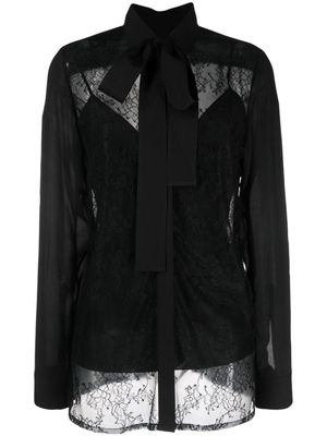 Elie Saab lace-pattern pussy-bow blouse - Black
