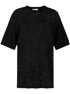 Elie Saab lace-trim short-sleeve T-shirt - Black
