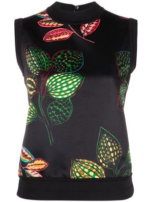 Elie Saab leaf-print sleeveless top - Black
