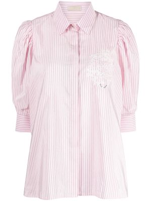 Elie Saab logo-embroidered pinstripe shirt - Pink