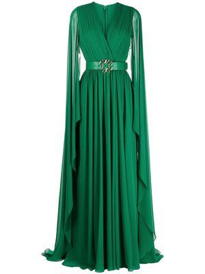 Elie Saab long-sleeve draped silk gown - Green