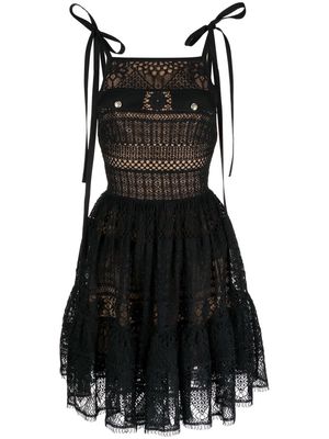 Elie Saab macramé flared mini dress - Black