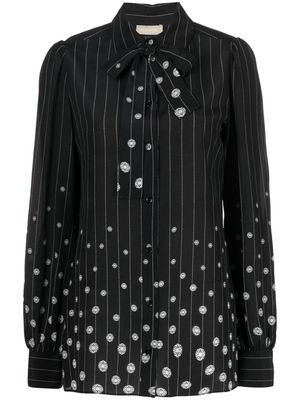 Elie Saab monogram-print silk pussy-bow shirt - Black