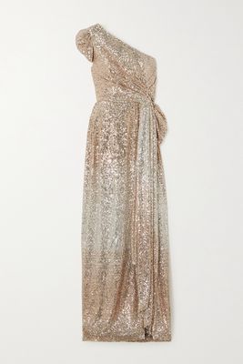 Elie Saab - One-shoulder Draped Sequined Stretch-jersey Gown - Silver