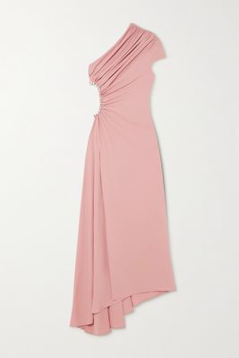 Elie Saab - One-shoulder Embellished Cutout Mesh And Crepe Maxi Dress - Pink