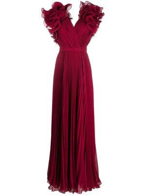 Elie Saab plissé-effect silk maxi dress - Red