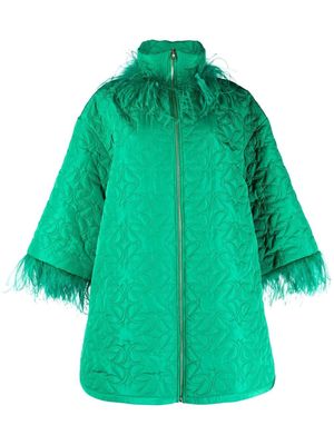 Elie Saab quilted feather-trim coat - Green