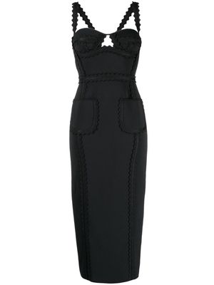 Elie Saab scallop-edge straps midi dress - Black