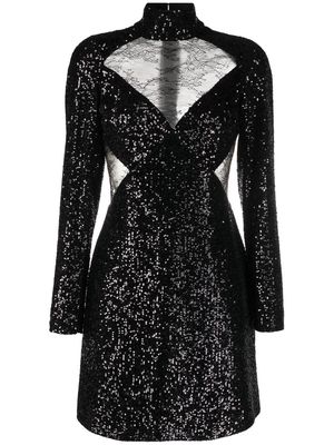 Elie Saab sequin-embellished lace-panelled dress - Black