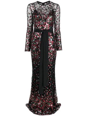 Elie Saab sequin-embellished tied-waist gown - Black