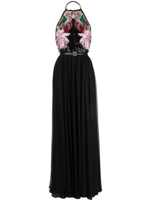 Elie Saab sequin-embroidered silk maxi dress - Black
