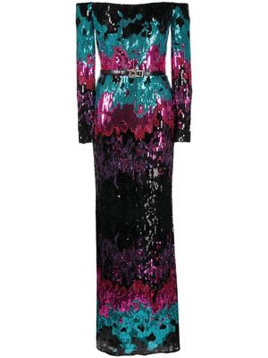 Elie Saab sequinned off-shoulder maxi dress - Multicolour