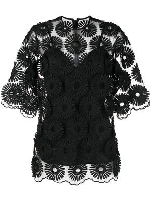 Elie Saab sheer floral short-sleeved top - Black