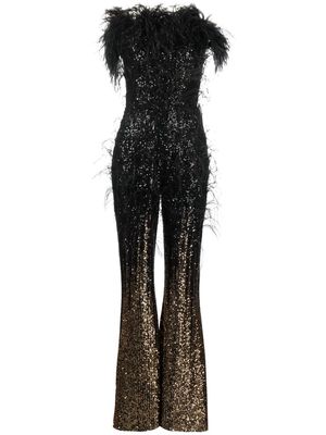 ELIE SAAB strapless sequin-feather embellished jumpsuit - Black