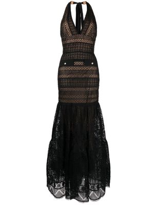 Elie Saab V-neck macramé gown - Black
