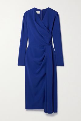 Elie Saab - Wrap-effect Pleated Crepe Midi Dress - Blue