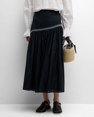 Elinga Embroidered A-Line Voile Maxi Skirt