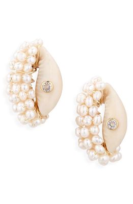 Éliou Congo Genuine Freshwater Pearl & Cowrie Shell Post Earrings in White