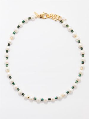 Éliou - Fern Lapis, Pearl & 14kt Gold-plated Necklace - Mens - Green Multi