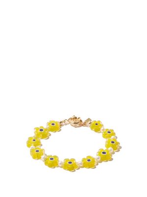 Éliou - Poppi Floral Millefiori & Pearl Bracelet - Mens - Yellow