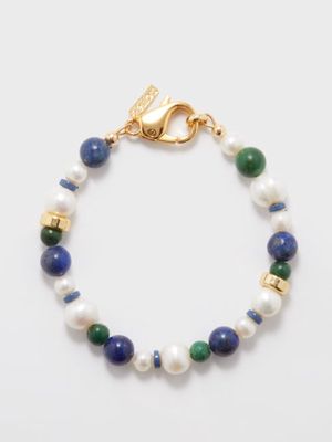 Éliou - Sage Pearl, Lapis & Jade 14kt Gold-plated Bracelet - Mens - Blue Multi