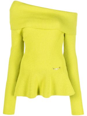 Elisabetta Franchi asymmetric-design peplum knitted top - Green