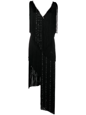 Elisabetta Franchi asymmetric fringed midi dress - Black