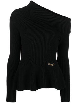 Elisabetta Franchi asymmetric-neck knitted jumper - Black