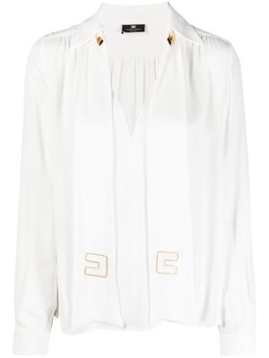 Elisabetta Franchi attached-scarf logo-appliqué blouse - White