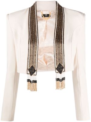 Elisabetta Franchi bead-embellished cropped blazer - Neutrals