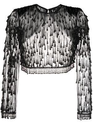 Elisabetta Franchi bead-embellished tulle crop top - Black