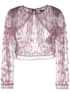 Elisabetta Franchi bead-embellished tulle crop top - Purple