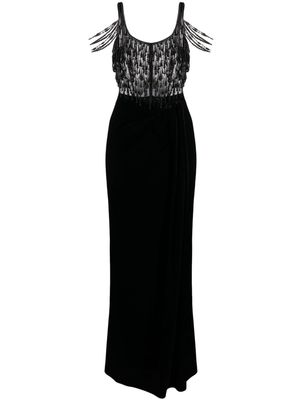 Elisabetta Franchi beaded velvet maxi dress - Black