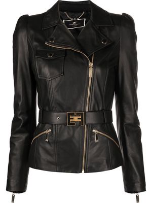 Elisabetta Franchi belted biker jacket - Black