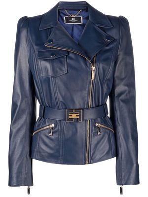 Elisabetta Franchi belted biker jacket - Blue