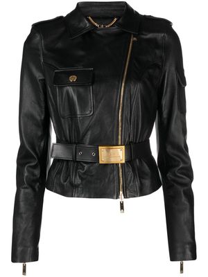 Elisabetta Franchi belted cropped biker jacket - Black