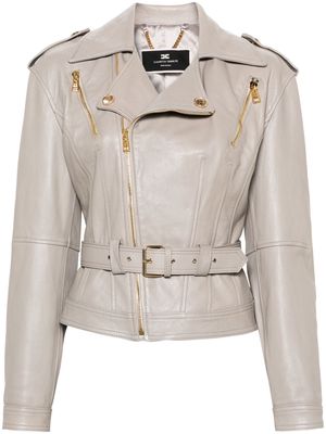 Elisabetta Franchi belted leather biker jacket - Grey