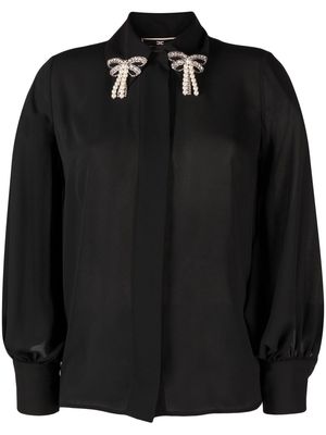 Elisabetta Franchi brooch-detail long-sleeve blouse - Black