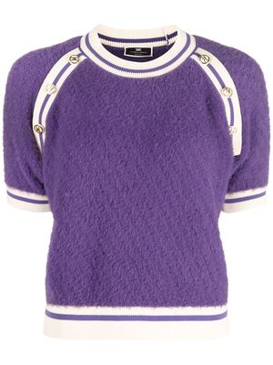 Elisabetta Franchi button-detail short-sleeve knitted top - Purple