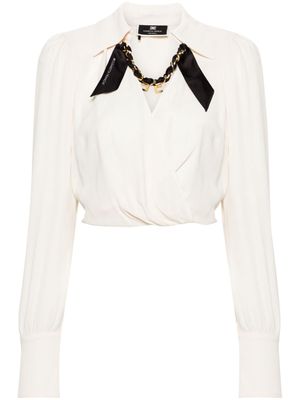 Elisabetta Franchi chain-detail wrap blouse - Neutrals
