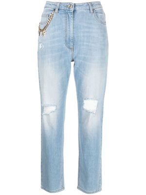 Elisabetta Franchi chain-link ripped tapered jeans - Blue