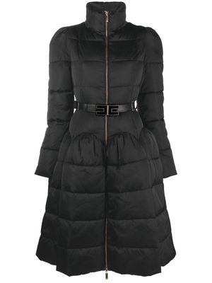 Elisabetta Franchi Circle logo-belt quilted coat - Black