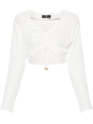 Elisabetta Franchi cropped gathered-detail blouse - Neutrals