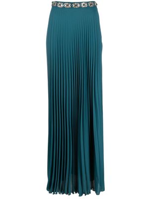 Elisabetta Franchi crystal-embellished pleated georgette skirt - Blue