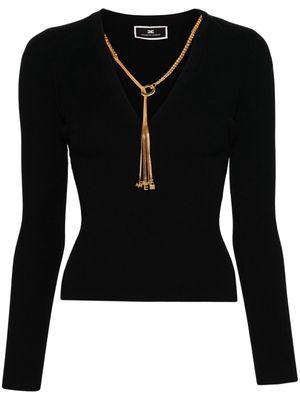 Elisabetta Franchi detachable-necklace ribbed jumper - Black