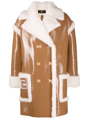 Elisabetta Franchi double-breasted leather coat - Brown