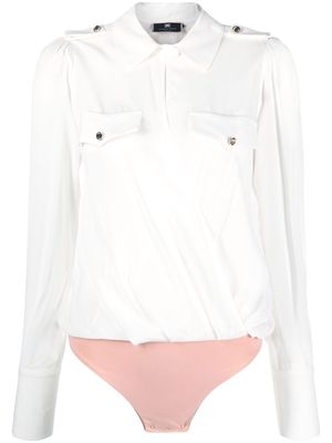 Elisabetta Franchi draped welt-pockets bodysuit - White