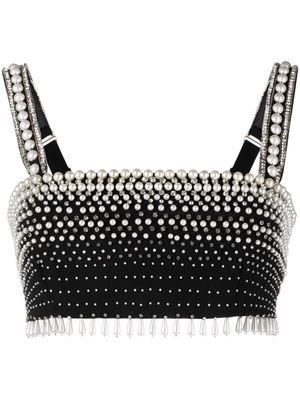 Elisabetta Franchi faux-pearl embellished crop top - Black