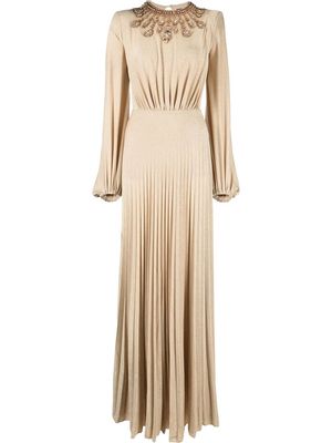 Elisabetta Franchi floor-length jewel-embellished gown - Neutrals