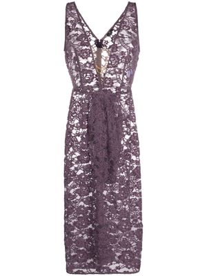Elisabetta Franchi floral-lace velvet midi dress - Purple